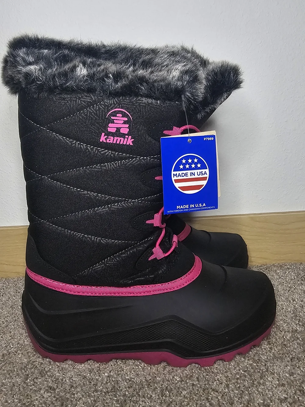 Kamik Kids Black and Pink Winter Boots